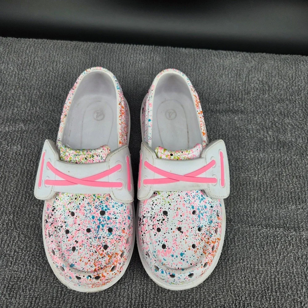 Sperry Float Girls White Multi Paint Splatter Boat Shoes SCL166614 Size 11M